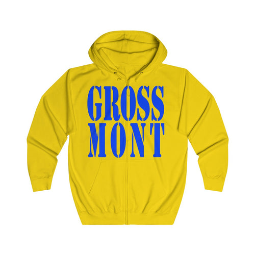 Grossmont: Blue on Yellow Stencil - Unisex Full Zip Hoodie