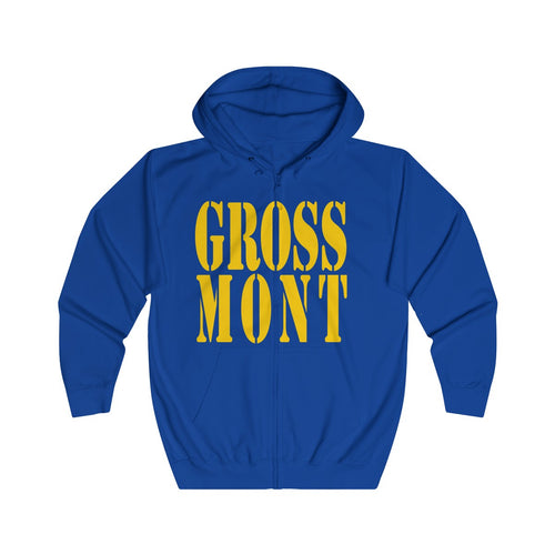 Grossmont: Yellow on Blue Stencil - Unisex Full Zip Hoodie